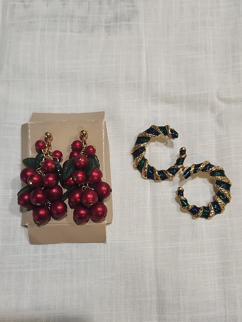 Avon Holly Berry Cluster Post Earrings  And Green  Spiral Statement Earrings